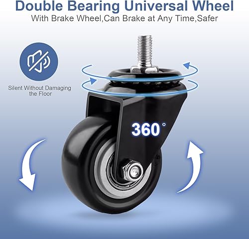 Miniatura 10 de HPONQIONE Taburete bajo redondo rodante, de piel sintética, 360, más cómodo, giratorio con cojín de esponja gruesa para salón de uñas, pedicura, spa