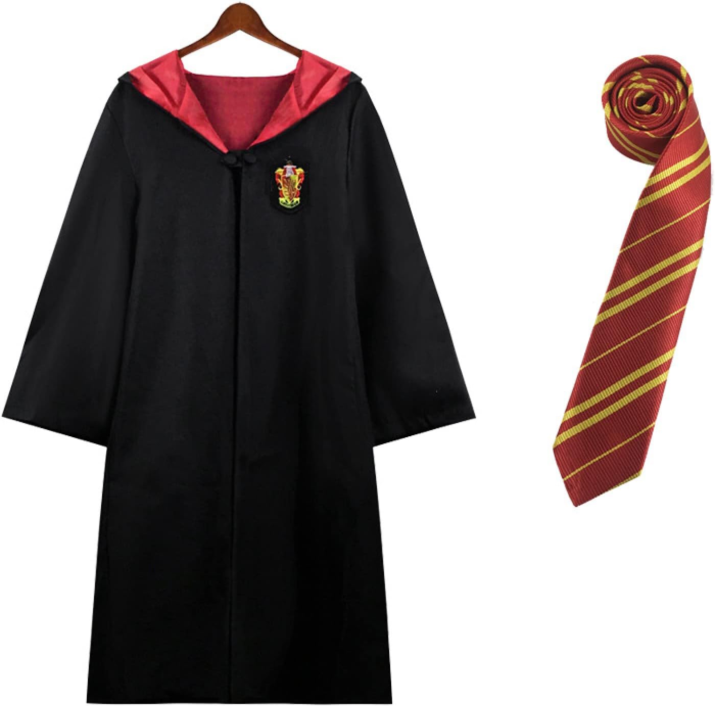 WooCaw Cosplay 2-Piece Set Cape Magic Wand Tie Scarf Glasses Hermione Granger Costume Black Robe School Uniform Carnival Costume Halloween Festival Costume