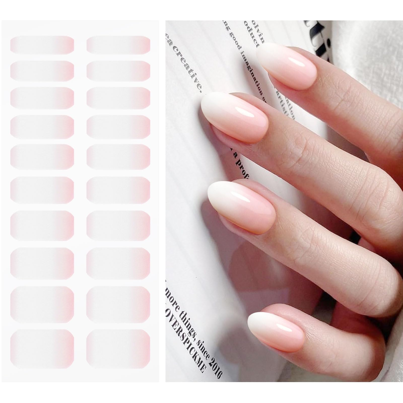 JMEOWIO Gel Nail Stickers White Cream Pink Gradient Color Semi Cured Gel Nail Strips Wraps UV/LED Supplies Nails Art Design Decoration Accessories