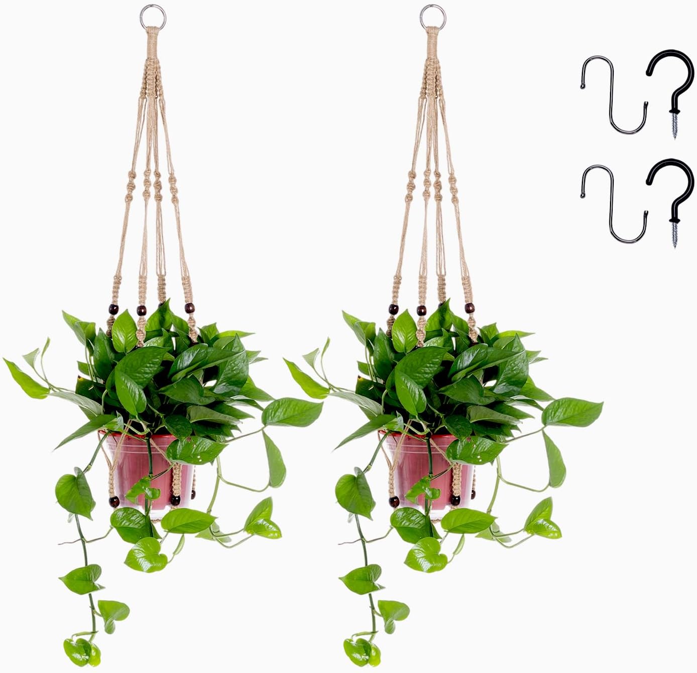 2 Pack Macrame Plant Hanger Indoor, Indoor Outdoor Hanging Planter Basket Decora…
