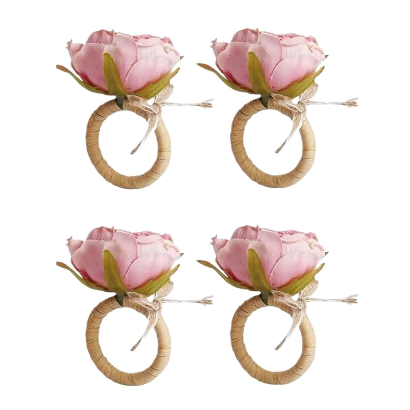 Lot de 24 ronds de serviette faits à la main en forme de rose avec nœud papillon - Décoration de table élégante