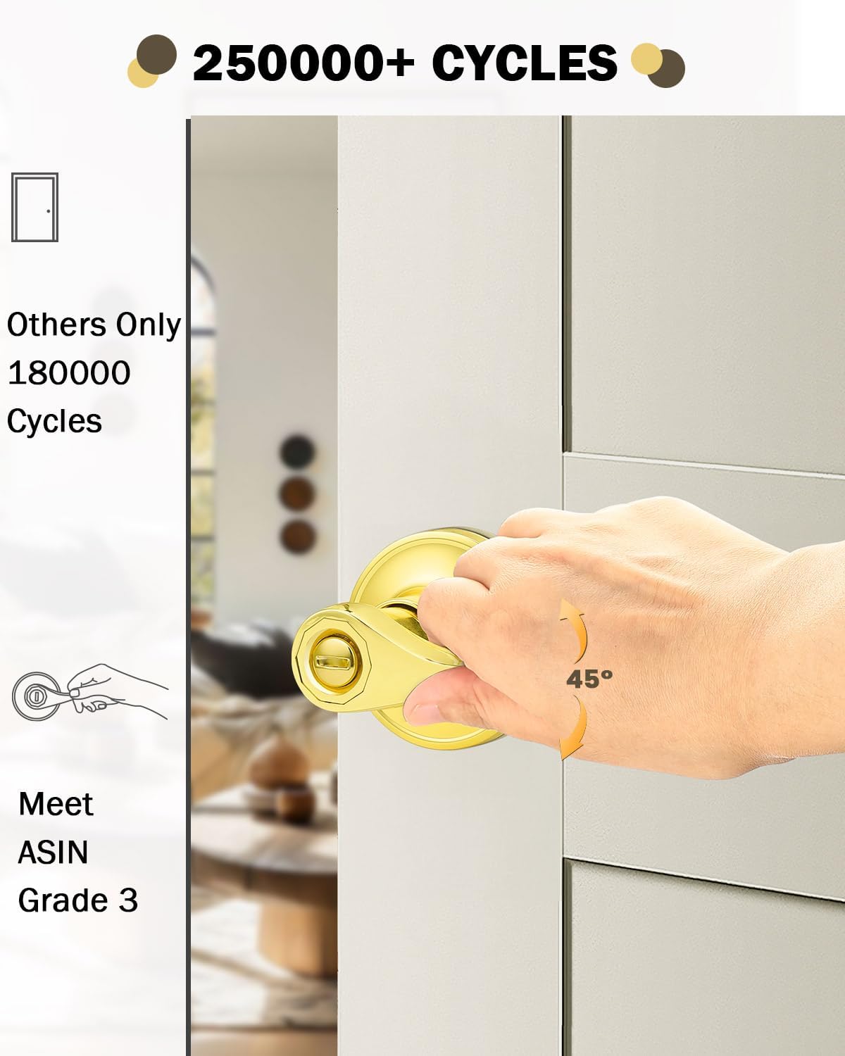 Gobrico Drop-Style Bedroom Bathroom Door Locksets Privacy Levers in Polished Brass,Interior Door Locks,6Pack