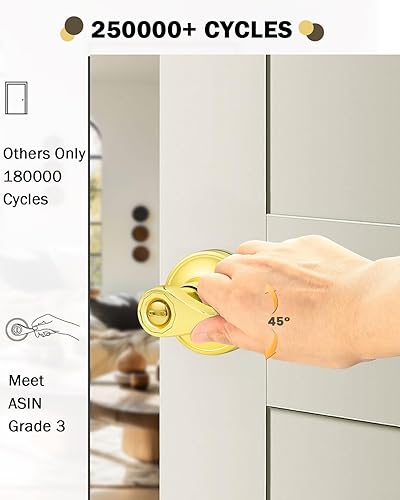 Miniatura 3 de Gobrico Drop-Style Bedroom Bathroom Door Locksets Privacy Levers in Polished Brass,Interior Door Locks,6Pack