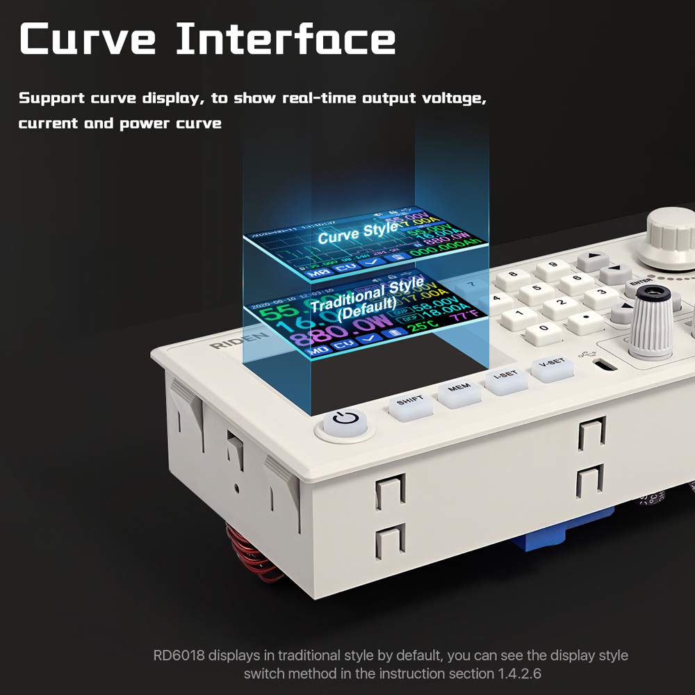 Hanzete RD6018 - Modulo di alimentazione a corrente continua a tensione costante e corrente costante da 18 A, software per PC, Wifi, controllo tramite app, con funzione di aggiornamento firmware