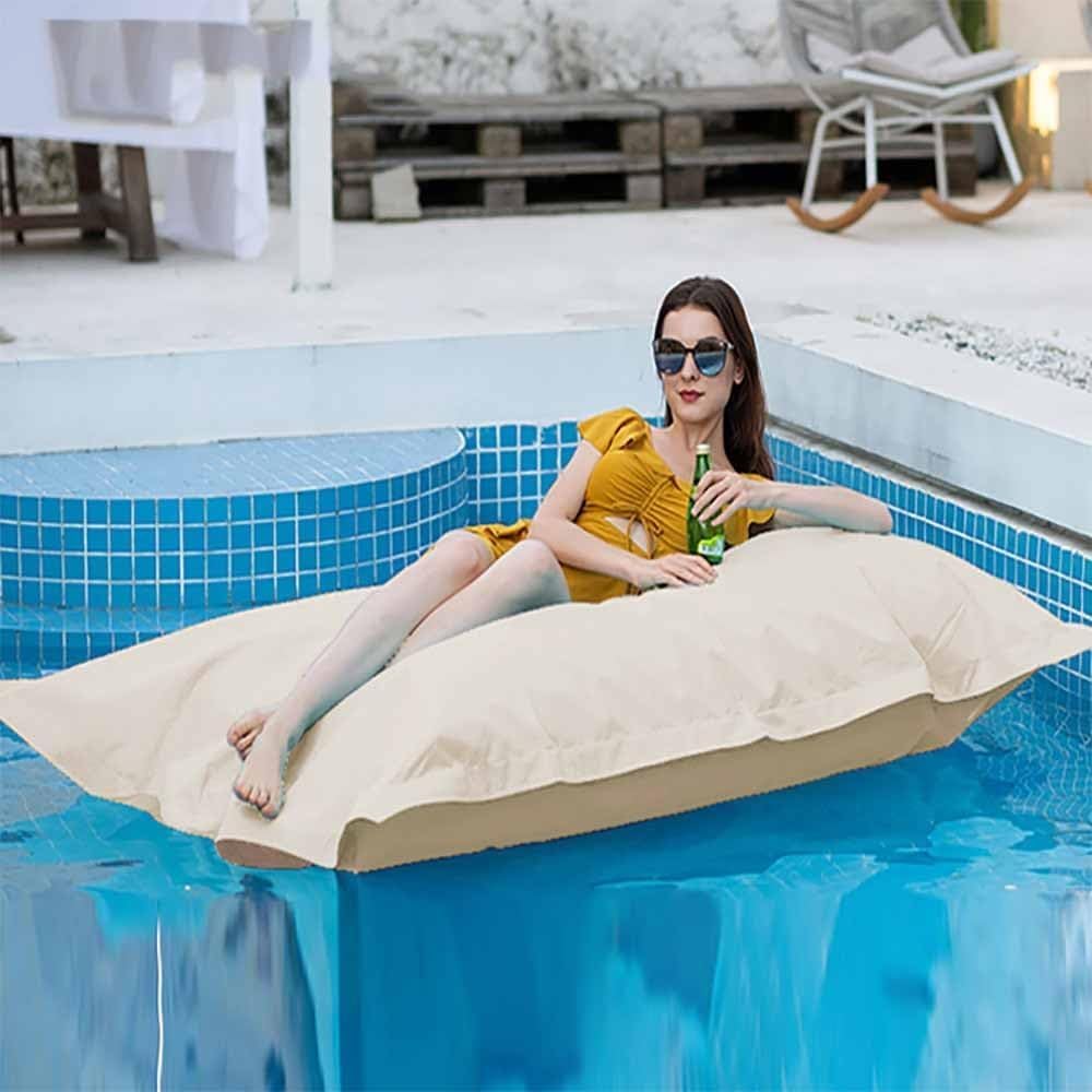 Pouf Galleggiante per Piscina Senza Riempitivo - Pouf Riutilizzabile per Il Nuoto - Pouf A Strisce per Esterni - Poltrona da Gioco in Acqua, Lemon Green, 140x180cm Empty Cover