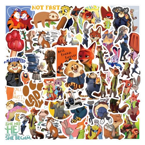 50Pcs Cute Cartoon Character Zootopia Stickers - Movie Decorative Waterproof Decal Stickers for Kids, Teens & Adults for Water Bottle Laptop Toy Sticker (Zootopia)
