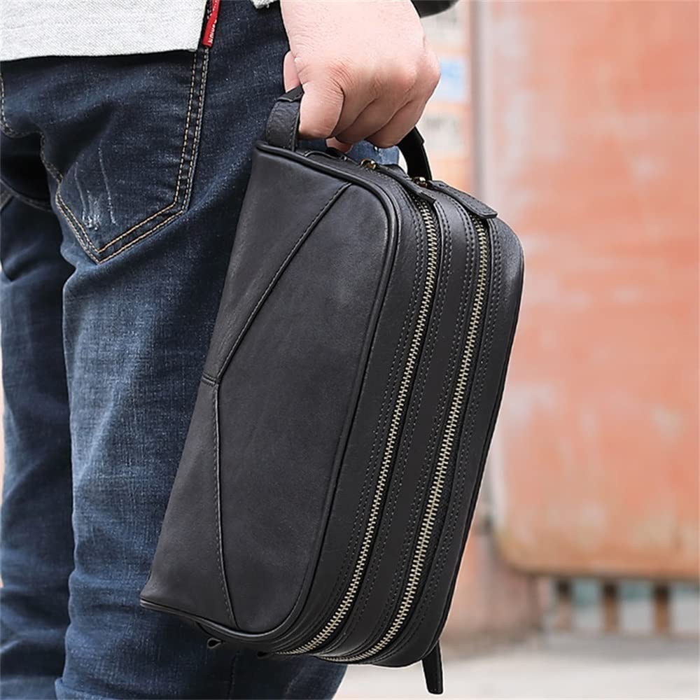Bolsa de Viaje de Aseo de Cuero Genuino for Hombres y Mujeres, Bolsa de Afeitar Organizador de baño, Organizador de Kit de Aseo