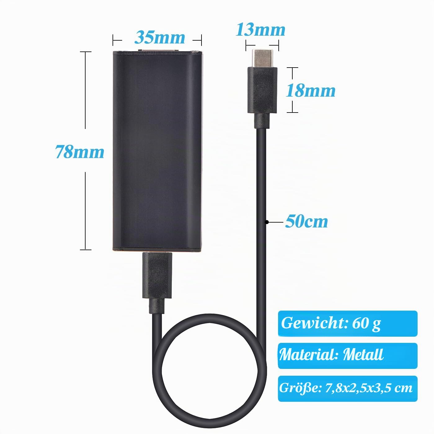 PoE 2.5G zu USB-C Adapter, Typ-C Ausgangsleistung und Ethernet 2 in 1, 20V 45W Max Ladeleistung und 2.5Gbps Geschwindigkeit für Phone/Tablet/Laptop, IEEE802.3af/at konform (2.5GPD2CBT-20V)