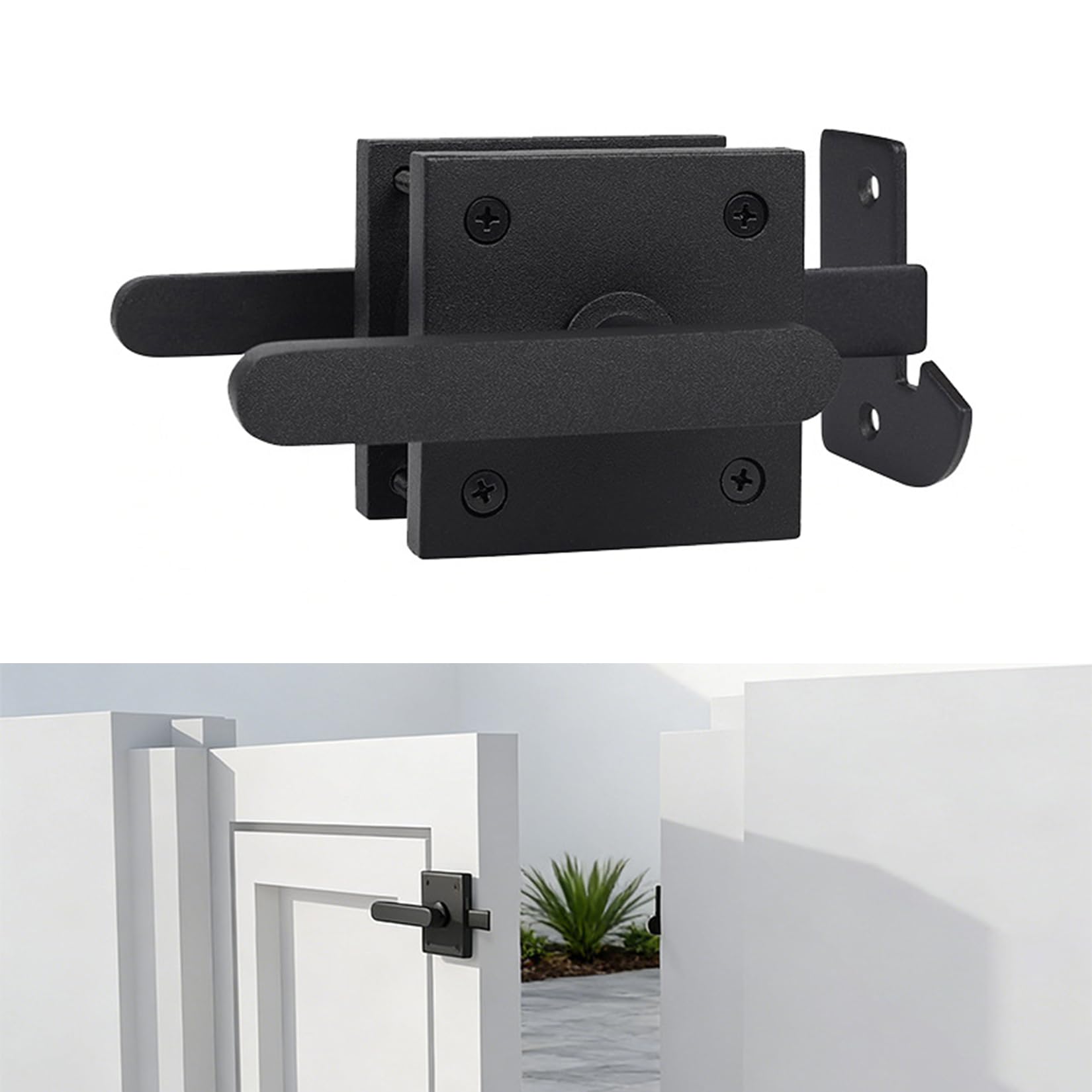 Loquet porte double face verrou porte exterieur Convient aux portails de jardin Aux portes en bois Aux portails de piscine et aux portails de cour arrière(Noir)