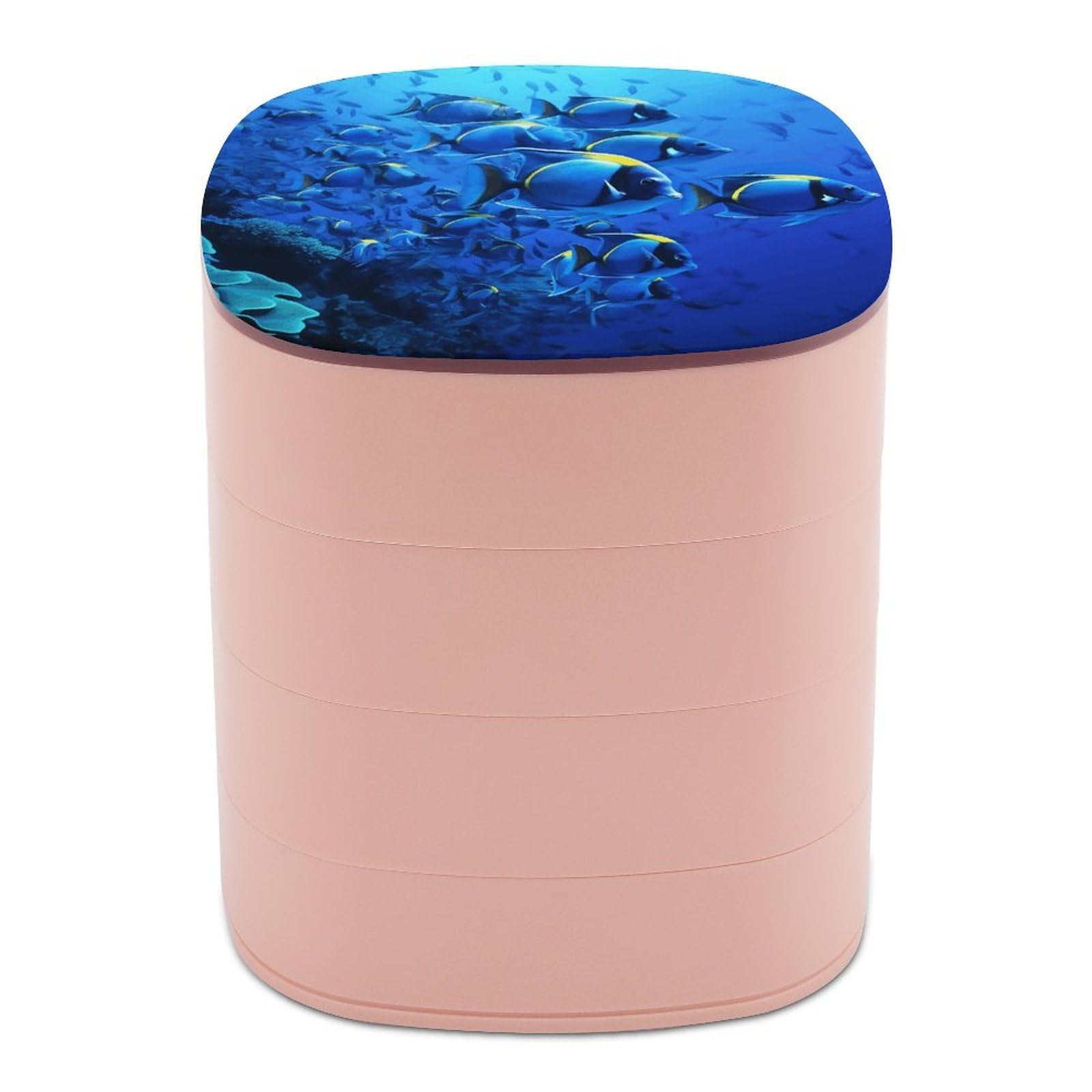 JTREHY Blue Fishes Ocean Jewelry Box 4-Layer Covered Rotating Jewelry Storage Box Large Capacity Storage Boxes Portable Jewelry Case for Bracelets Earrings Necklace
