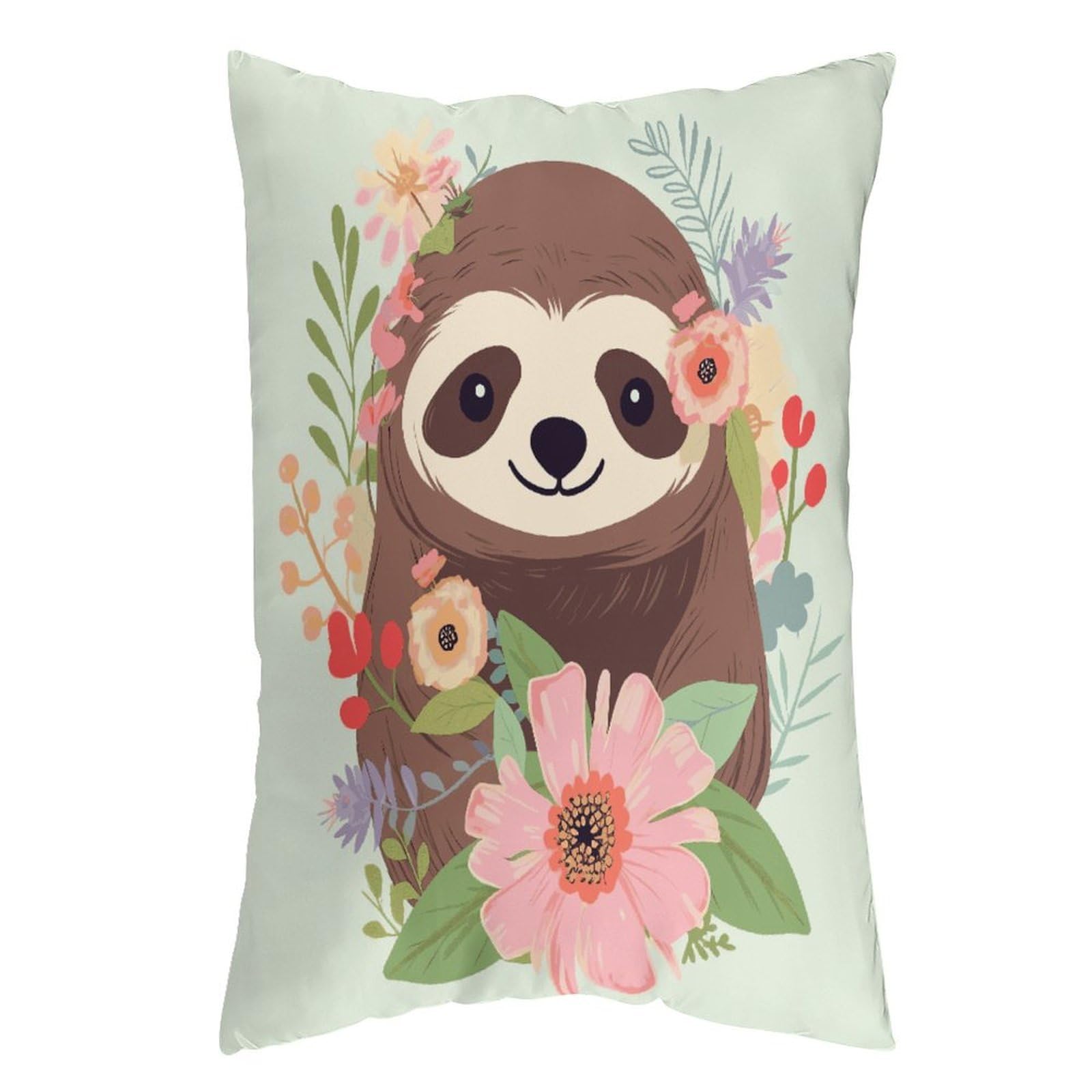 LDGSUPH Sloth and Flowers Pillow Cases Soft Pillowcase with Invisible Zipper Wrinkle Resistant Pillow Covers Breathable Removable Pillow Protector for Bed Sofa Car 20"x30"