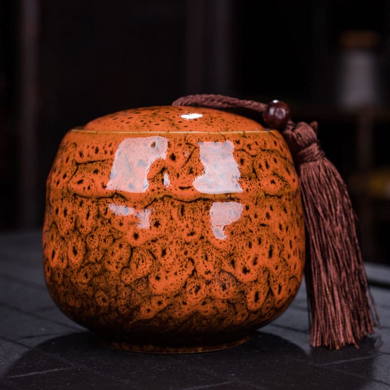 Słoiki do przechowywania w stylu chińskim vintage, słoiki ceramiczne puszki na herbatę Vintage słoik kanister tradycyjne zamknięte pokrywki, czerwony(Orange)