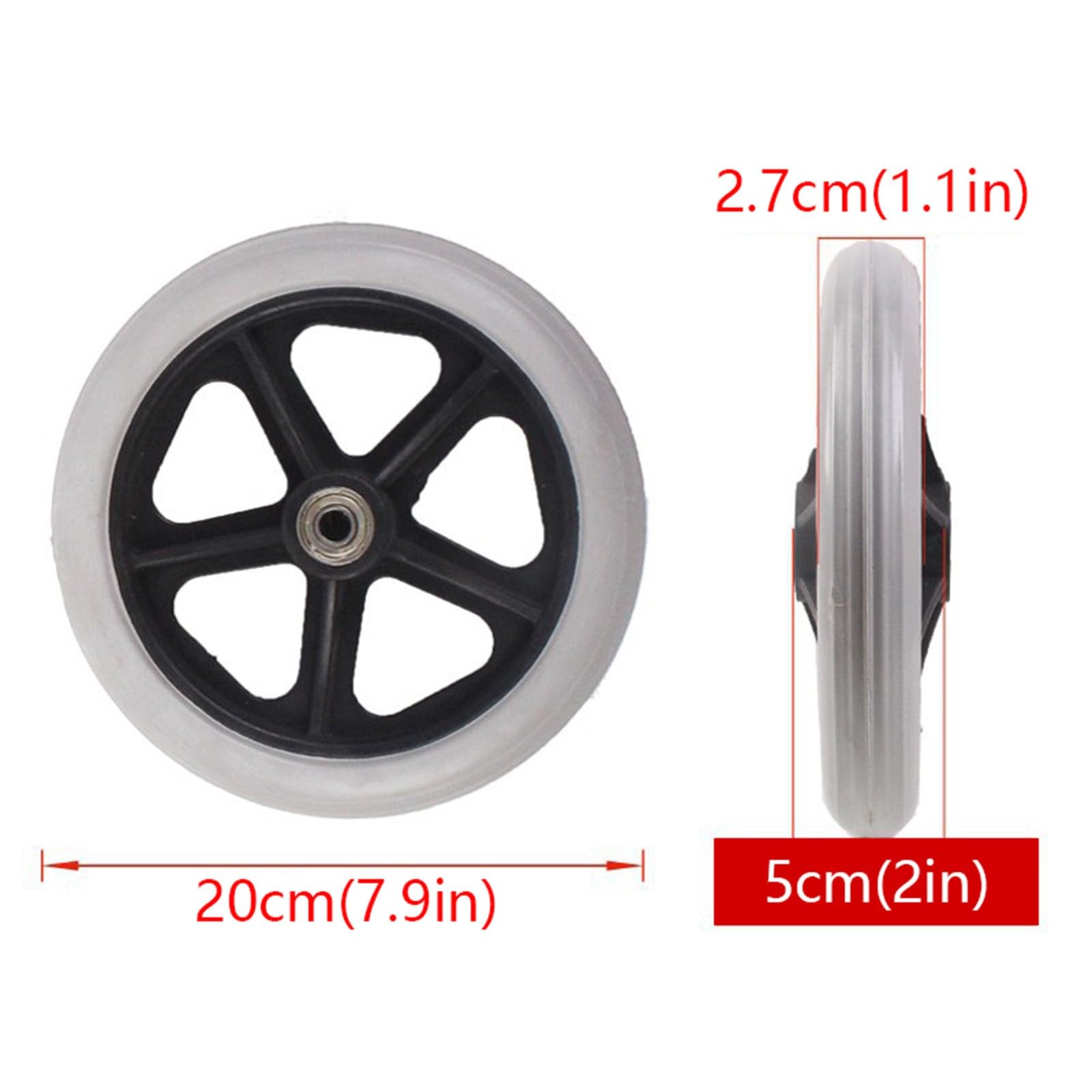 LHX Wheelchair Accessories Front Wheel Universal Wheel Front Wheel 6-inch/7-inch/8-inch Wheelchair Accessories A Pair of Polyurethane Small Wheels(Black,8 inch)