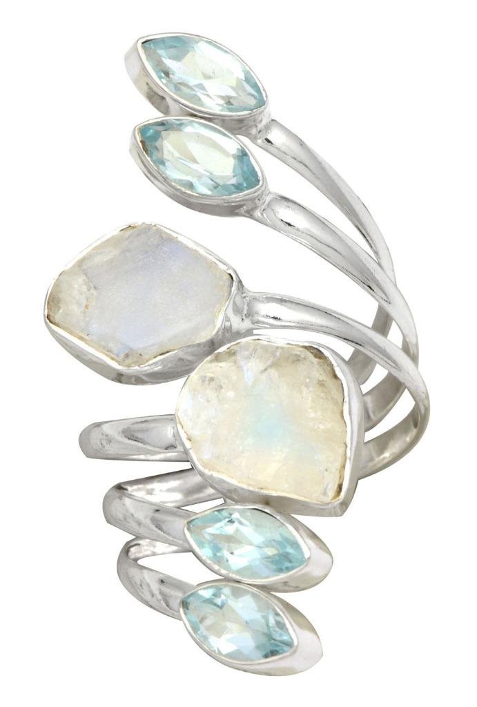 YoTreausre Rough Moonstone Blue Topaz 925 Sterling Silver Rings Silver Jewelry
