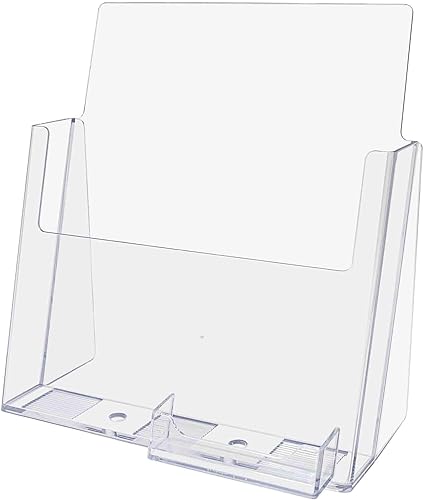 Marketing Holders Revistero de 8 1/2 pulgadas de ancho con bolsillo para tarjetas de visita adjunto, paquete de 20 tarjetas de acrílico para boletín
