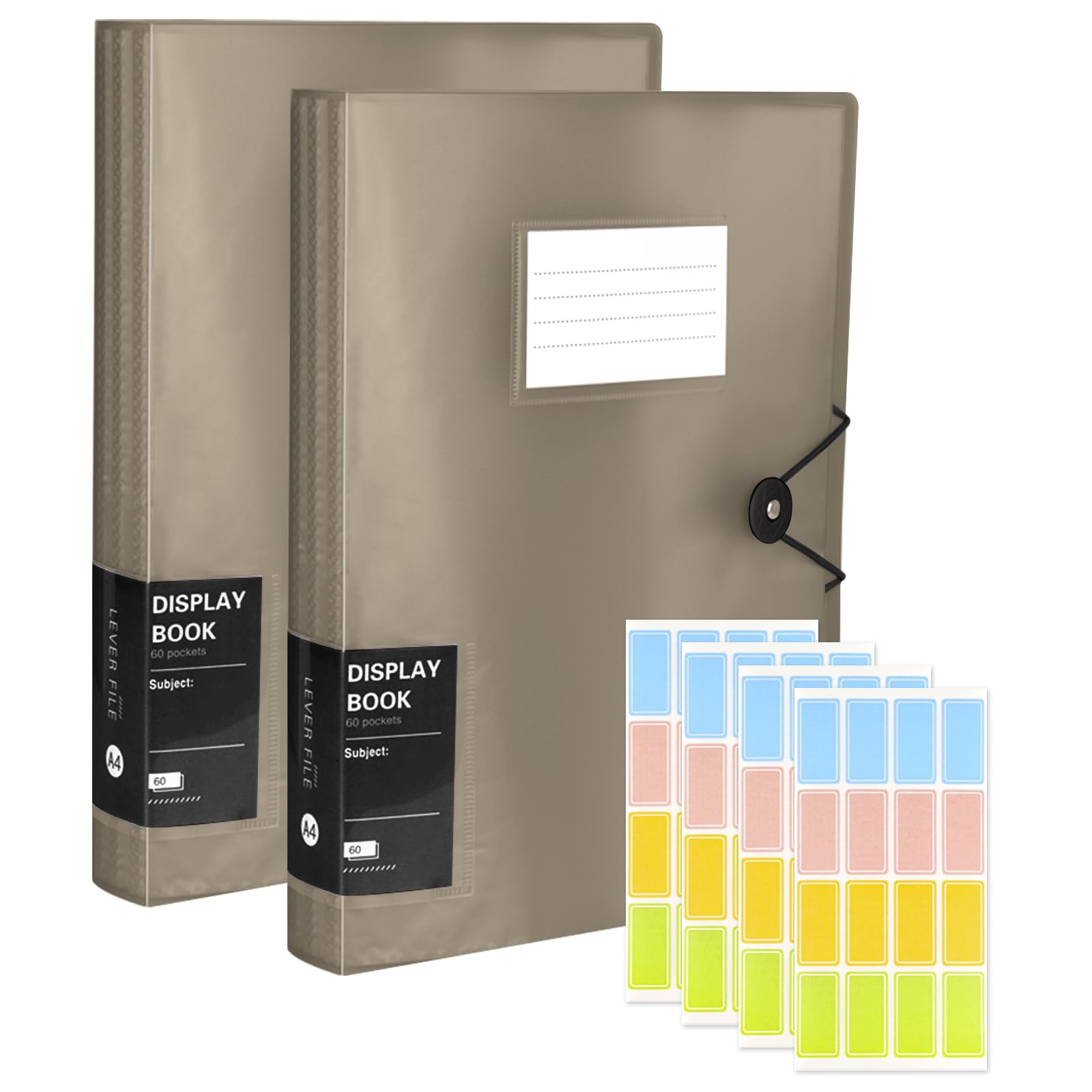 2 Pcs A4 Display Folders,120 Pockets Display Book Folder with Plastic Sleeves Safety Rope, Presentation Folders for Documents, School, Office & Business Project (Browny Grey)