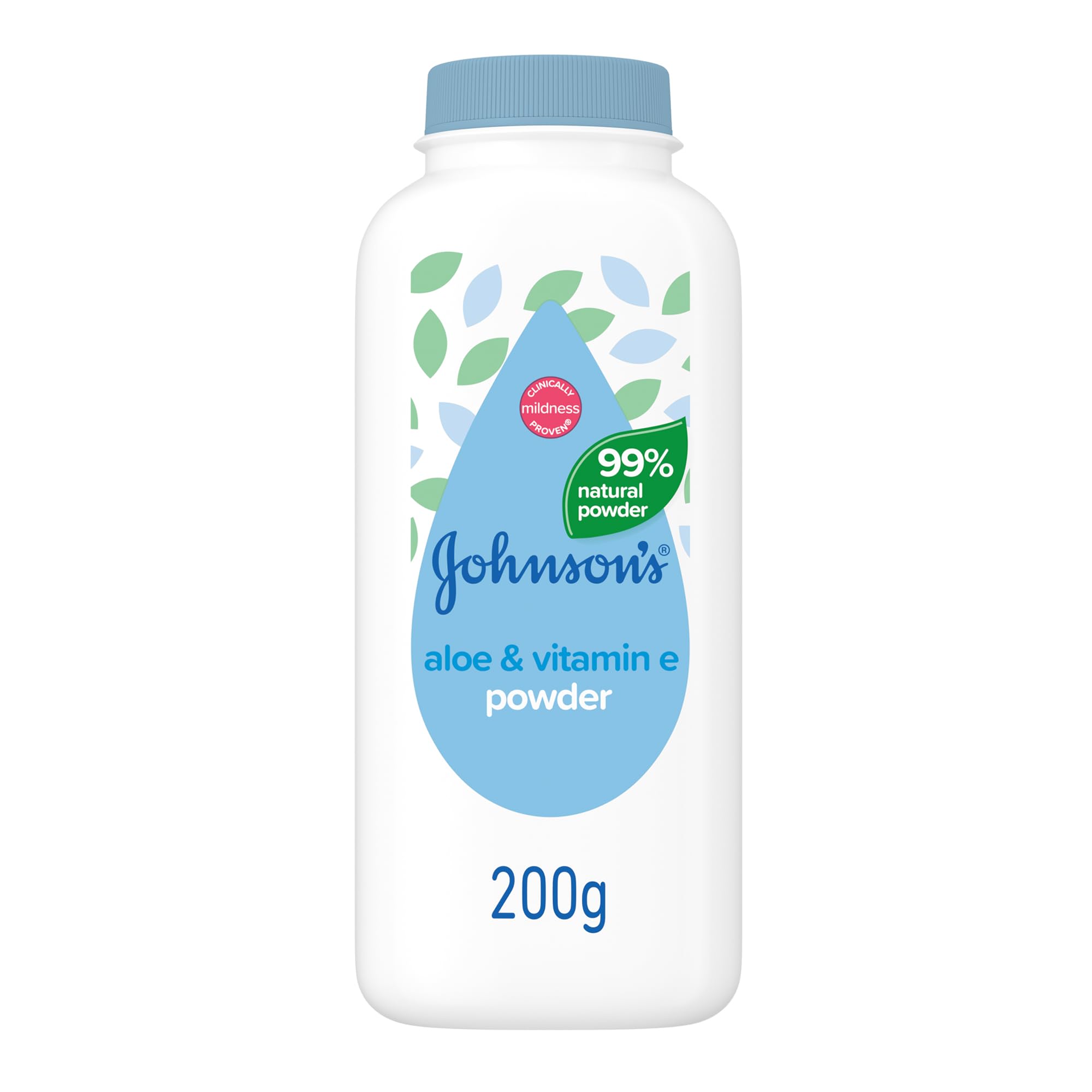 Johnson's Baby Aloe & Vitamin E Talc-Free Baby Powder, 99% Plant-Based Cornstarch Formula, 200g, Soothes & Freshens Skin, Dermatologist Tested, Fresh Scent