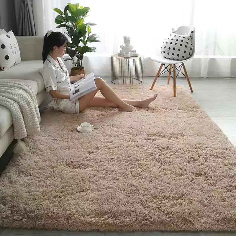 Super Soft Shaggy Living Room Area Rugs, Luxury High Pile Fluffy Modern Durable Thick Bedroom Rug, Washable Plush Carpet for Hallway Kids Room,Camel,120×200cm — image 1