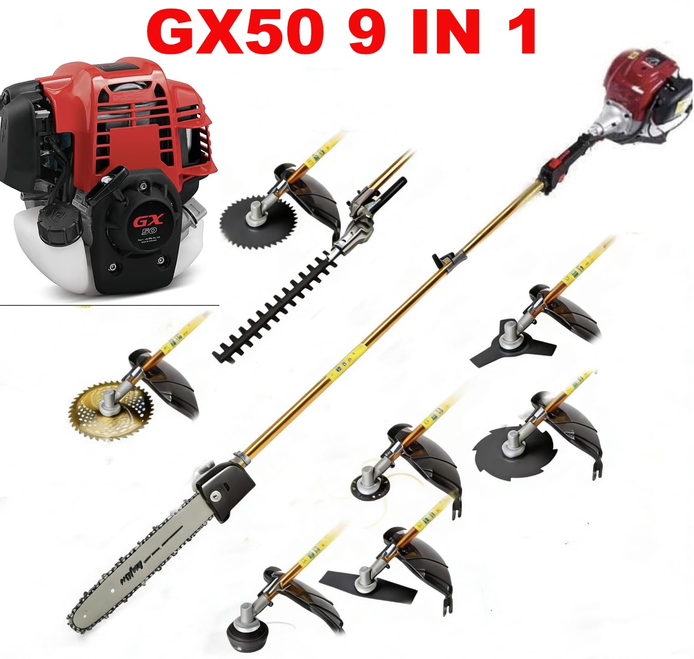 GX50 - Cortadora de gas 9 en 1 para cortar hierbas, cortador de malas hierbas, podadora
