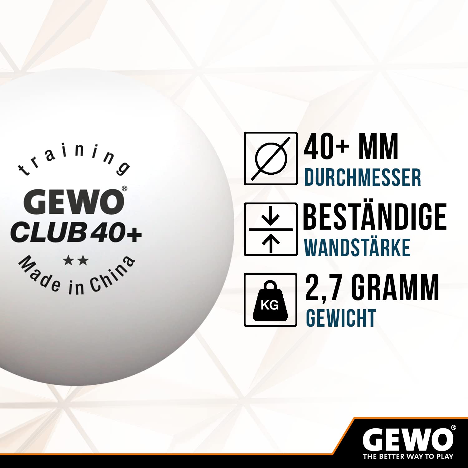 GEWO Training Club piłki do tenisa stołowego – 2 gwiazdki piłka do tenisa stołowego 40+ z tworzywa sztucznego ABS ze szwem – wysokiej jakości piłki treningowe z precyzyjnym zachowaniem lotu – średnica