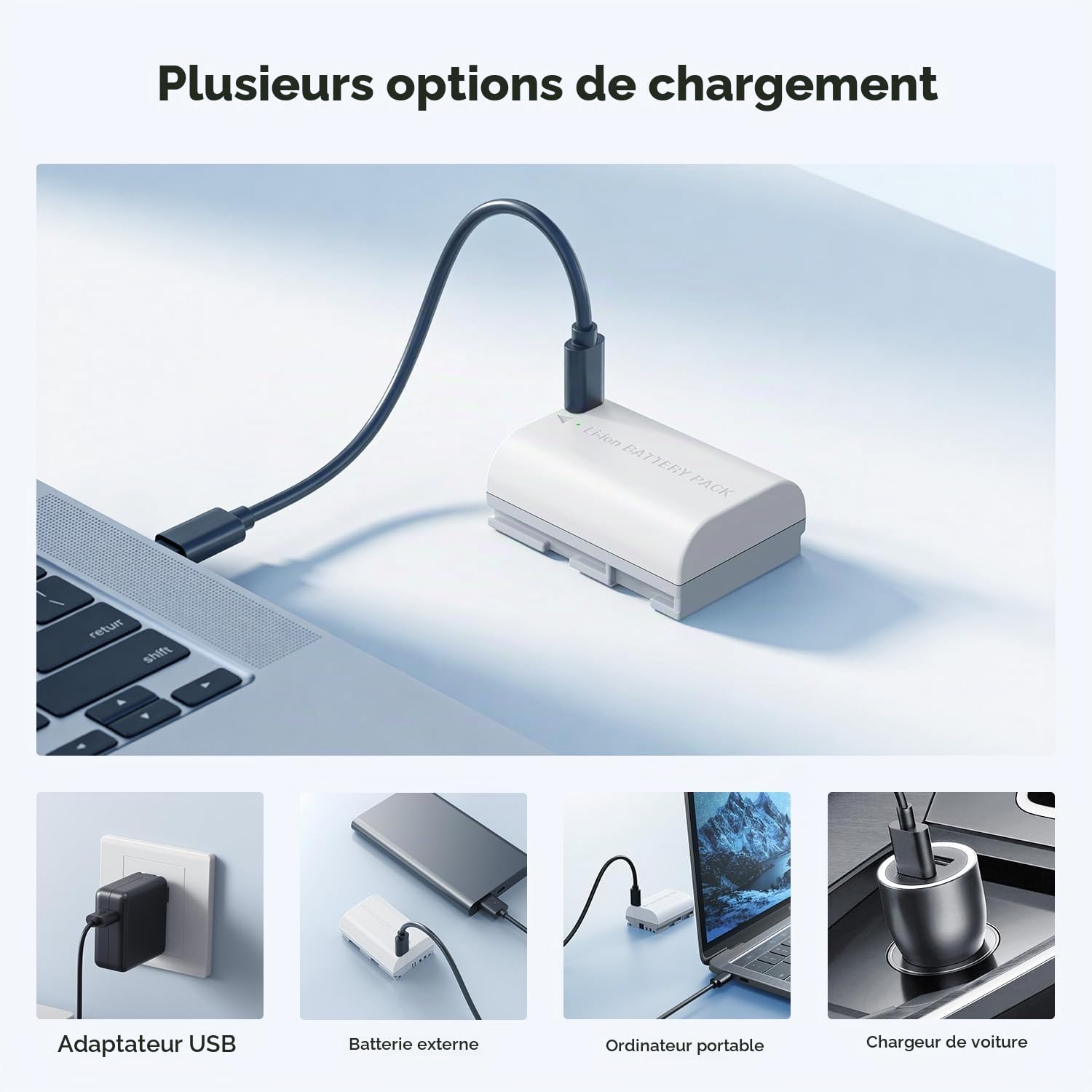 K&F CONCEPT 2520 mAh LP-E6P Batterie avec USB-C Batterie à Charge Directe