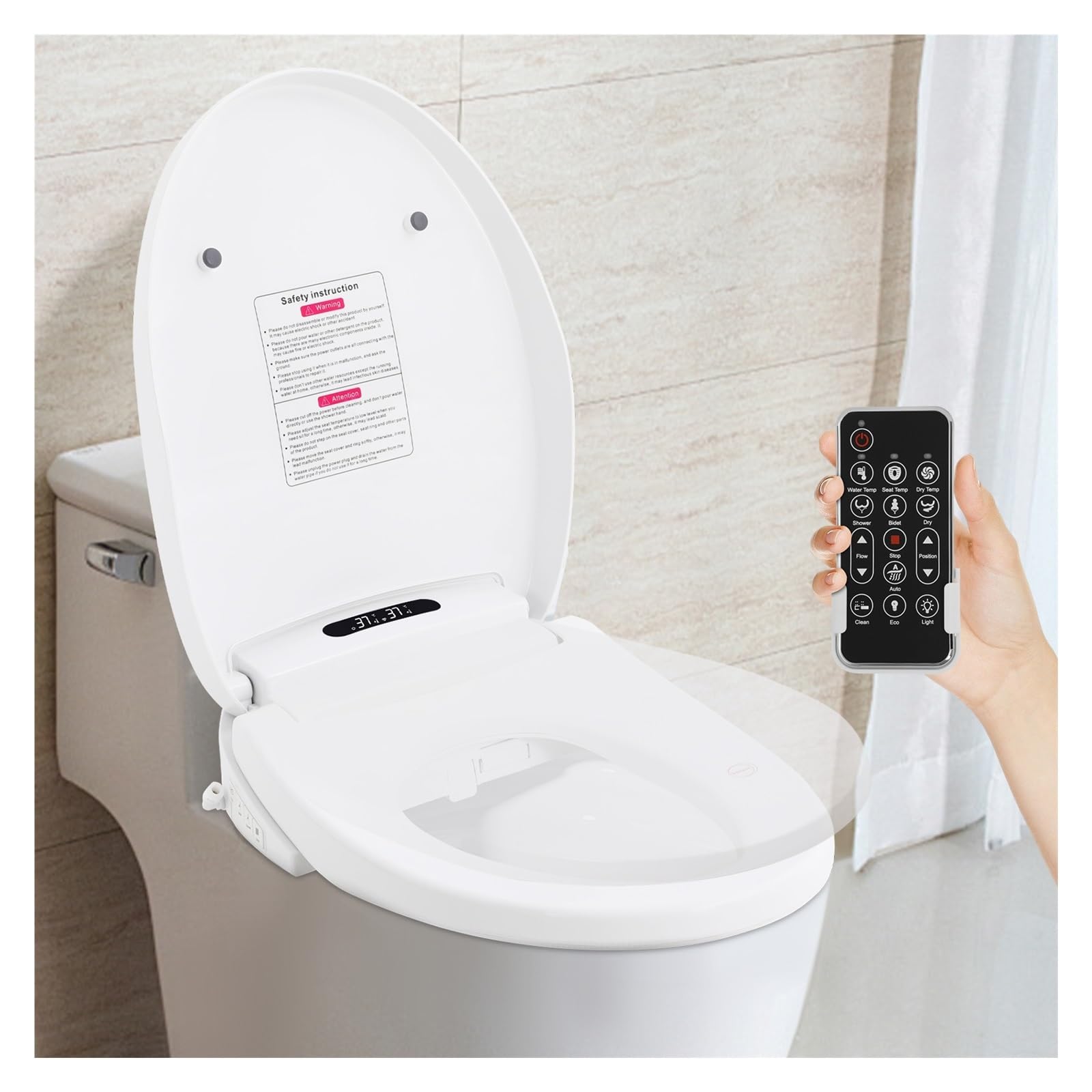 Sedile WC Bidet Riscaldato Intelligente Da 1300 W, Copriwater Elettrico 51 Cm A V, Telecomando/pulsanti Con Luce LED Robusto E Confortevole