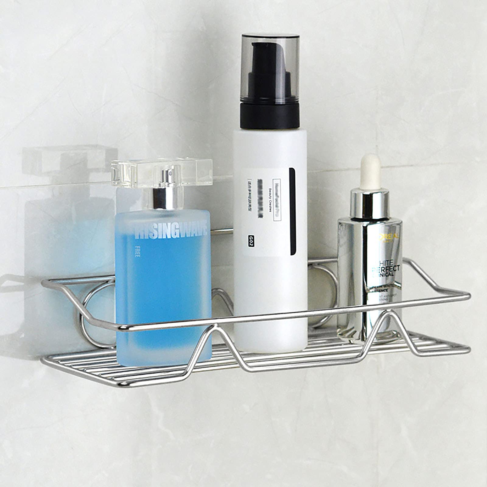 Estantes de baño exquisitos Estante de Ducha de Esquina de Esquina de baño Estantería de Ducha de Pared Adhesiva Estante de Ducha de Acero Inoxidable sin perforación