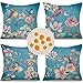 Cirzone wasserdichte Kissenbezugen 4 Stück 45 x 45 cm Dekorative Outdoor Kissen Wasserfest Atmungsaktiv Blaue Vögel und Blumen Kissenbezugen Werden für Sofakissen Garten Outdoor