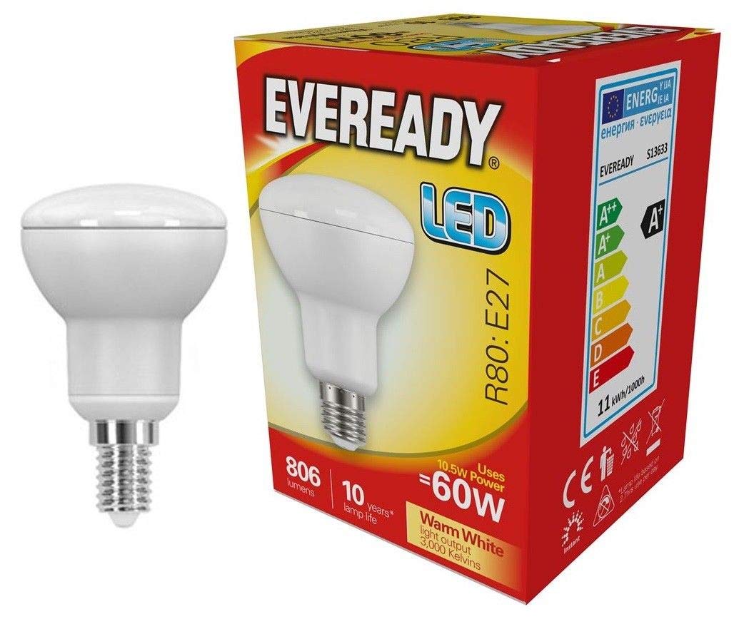 Eveready Warm White 10.5W (=60W) Led Opal R80 Bulb –Edison Screw (Es) / 3000K