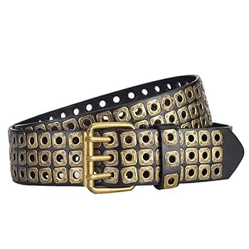 NONGFUGE 3 Row Studded Holes Grommet Faux Leather Belts for