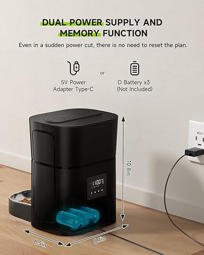 Miniatura 6 de Comederos automáticos para gatos, dispensador de alimentos secos para gatos con tiempo sin obstrucciones, 3L12 tazas, alimentador automático