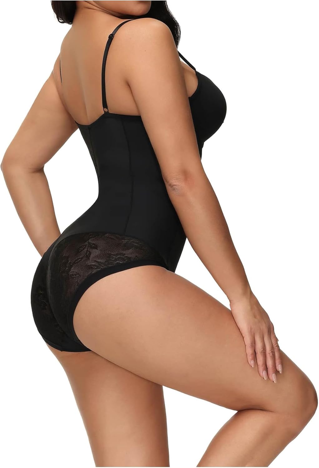 WDIRARA Women's Tummy Control Cami Bodysuit Floral Mesh Sheer Sleeveless Open Back Shapewear - Image 3