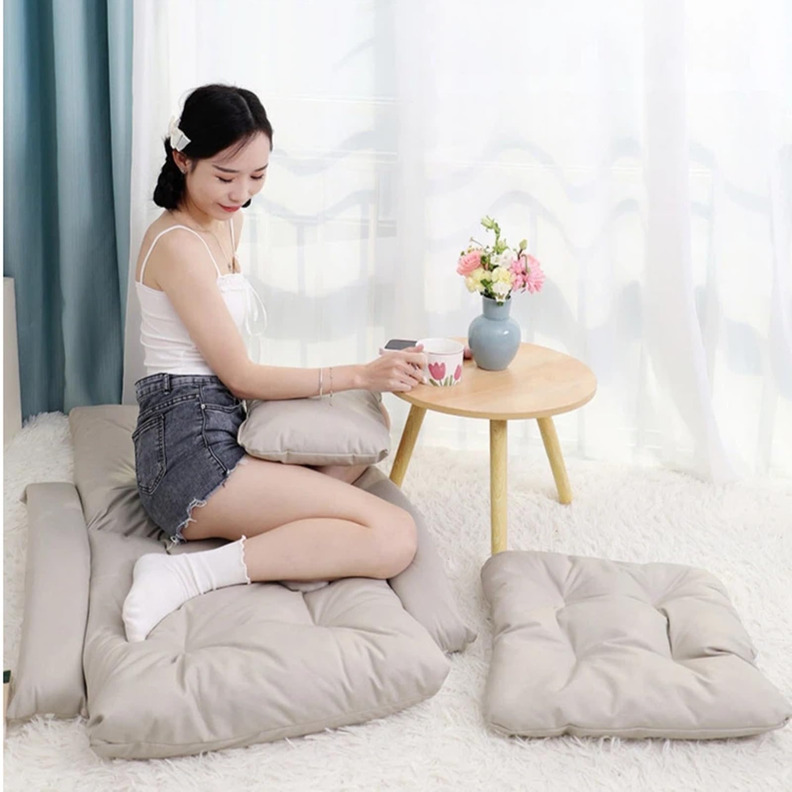 Kleines Sofa Lazy Sofa for Schlafen und Liegen, einzelner Tatami-Bodensitz mit Bettrückenlehne Einzelsofa(Weiß)