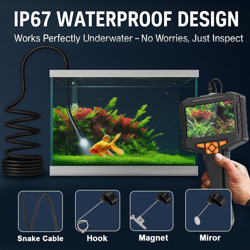 Inspection Endoscope, Industrial Borescope Camera with 4.3" IPS Screen, 1920P HD Snake Camera with 8 LED Lights, 16.5FT Semi-Rigid Cord Bore Scope - Cool Gadgets Tool — Amazon image 5