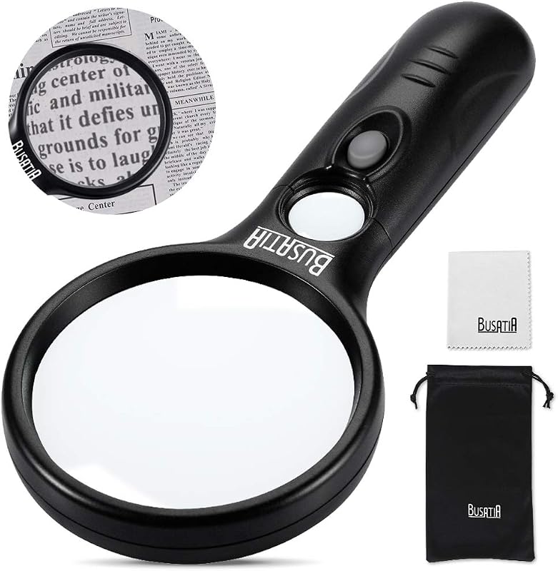 Lupa con luz, BUSATIA Lupa iluminada por LED con gran aumento 3X 45X, lupa de mano liviana para lectura, inspección, joyería, pasatiempos y manualidades