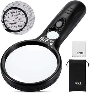 Magnifying Glass with Light, BUSATIA LED Illuminated Magnifier with 3X 45X High Magnification, Lightweight Handheld Magnifying Glass for Reading, Inspection, Jewellery, Hobbies & Crafts