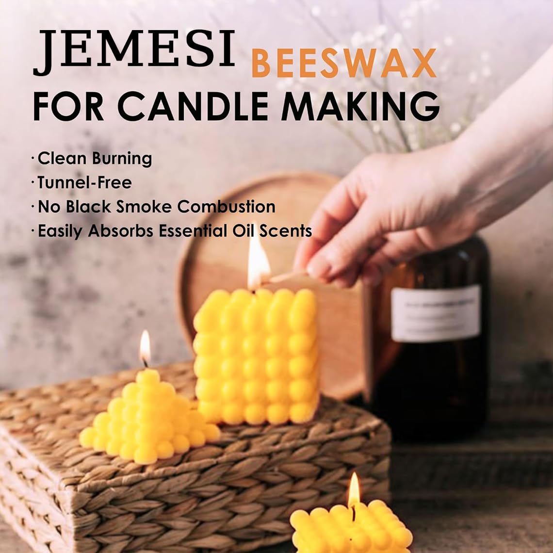 2KG Pellets de Cera de Abeja Amarilla - 100% Pura Pastillas de Cera de Abejas, Aptas para Cosmética Natural y Fabricación de Velas