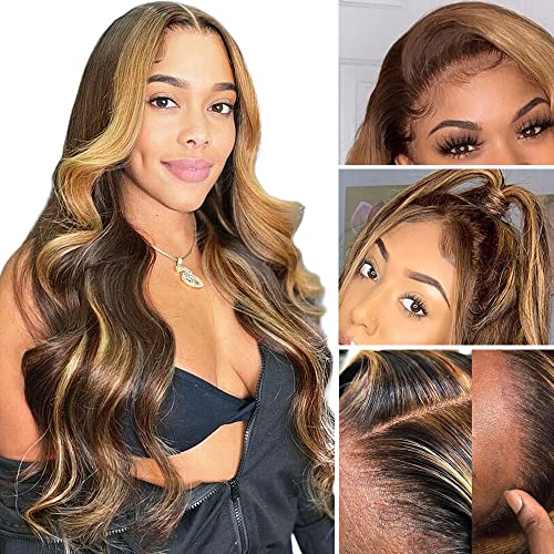 FABA Ombre Lace Front Wig Human Hair 13X4 Body Wave Lace Front Wigs Human Hair 4/27 Colored Wigs for Black Women Human Hair 150% Density HD Lace Front Wigs Human Hair Pre Plucked with Baby Hair Brazilian Virgin Human Hair Lace Front Wigs