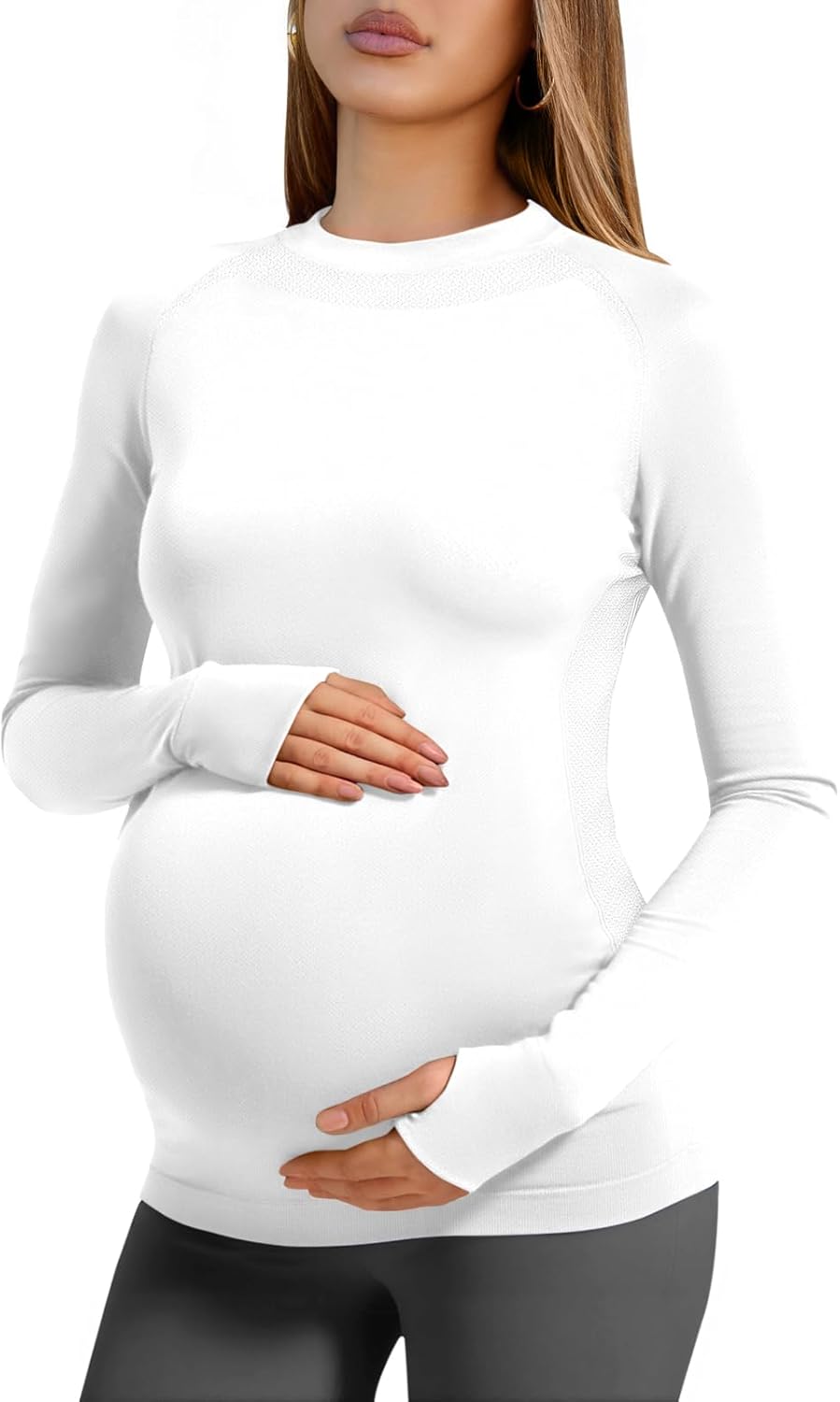 Yousify Women’s Long Sleeve Maternity Tops Pregnancy Shirts Workout Yoga Athletic Tops Blouses with Thumb Holes