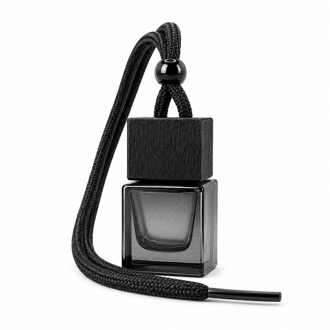 Hanging Car Air Freshener Perfume Glass Bottle with Black Square Wooden Cap & Transparent Black Glass Bottle, Refillable Essential Oil Diffuser for Car, Wardrobe, Closet, Bathroom & Home-image-24