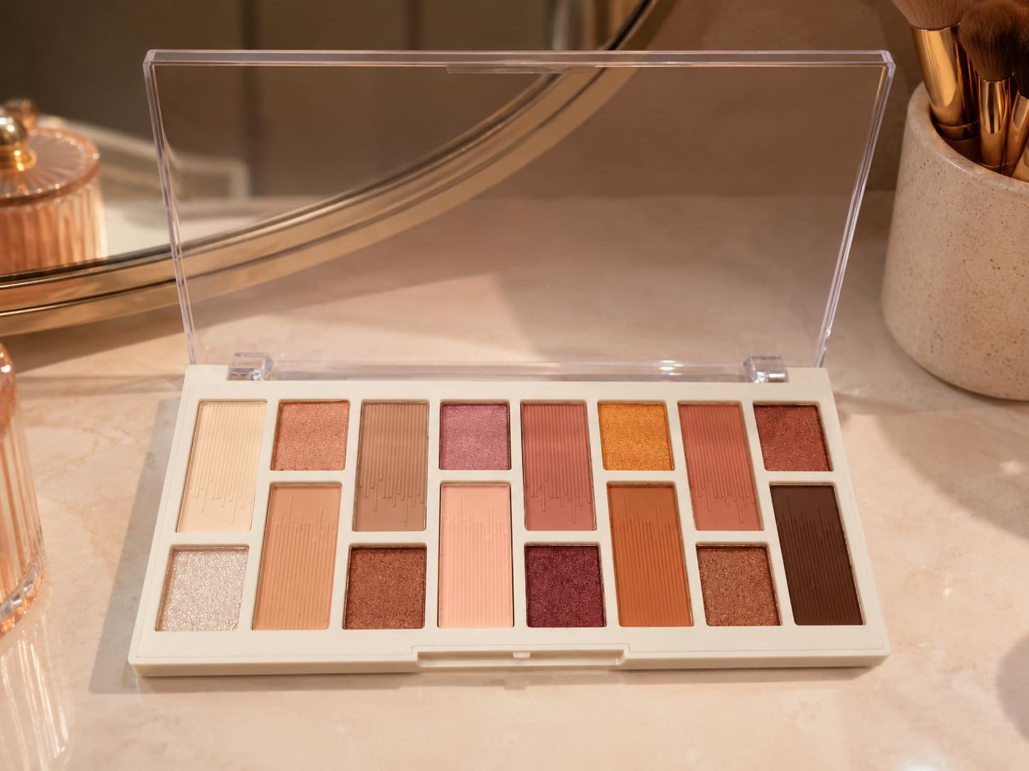Eyeshadow Palette with 16 Warm Nude Shades, Matte and Shimmer Finish-image-5