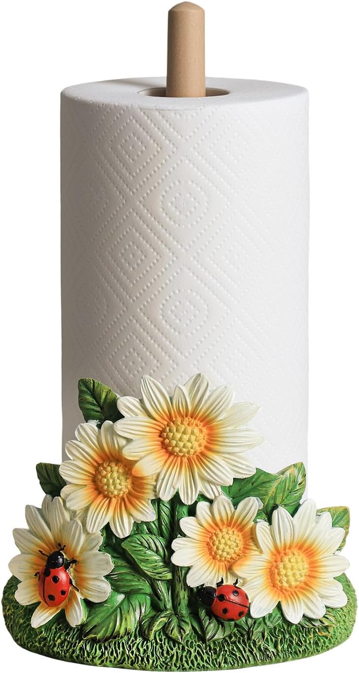 Colias Wing Daisy and Ladybugs Pattern Paper Towel Holder Stand, Resin Daisy Crafts Display for Kitchen Countertop,Table Top Restaurant Cake Shop Dessert Shop-Daisy B