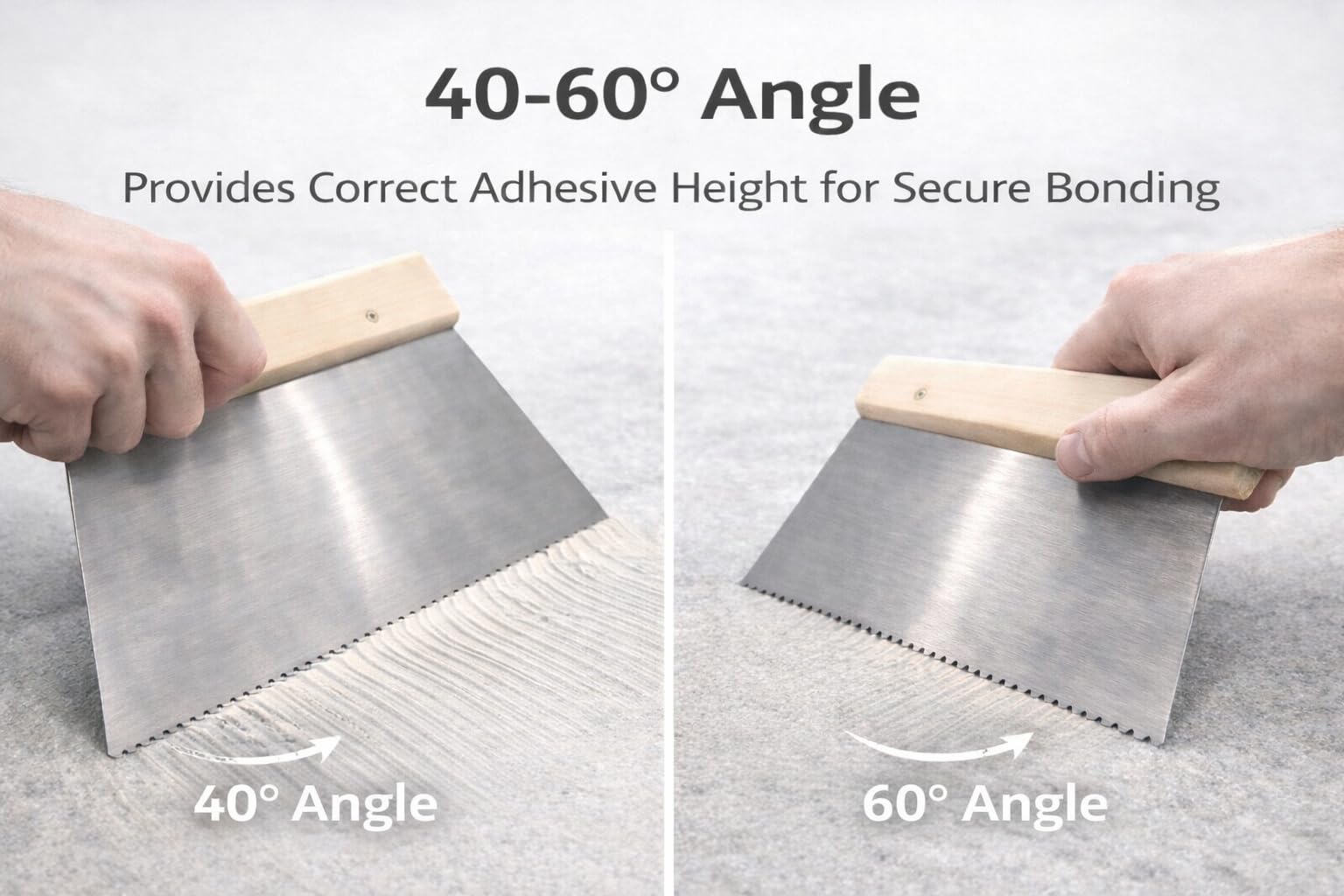 Spatola in acciaio al carbonio A2 V-Notch per adesivi sensibili alla pressione, acrilici ed emulsionanti, ideale per Karndean, Amtico, Moduleo, Polyflor e altro (200 mm (grandi aree aperte