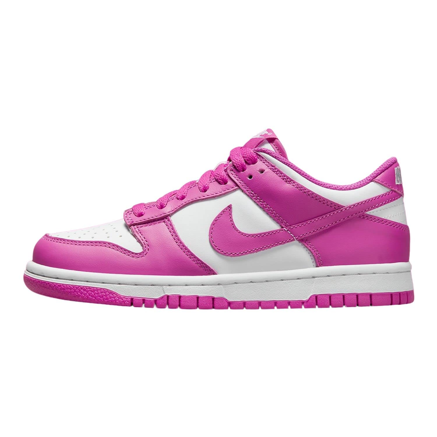 Nike Kids Dunk Low shoes, White/Active Fuchsia, 5 Big Kid
