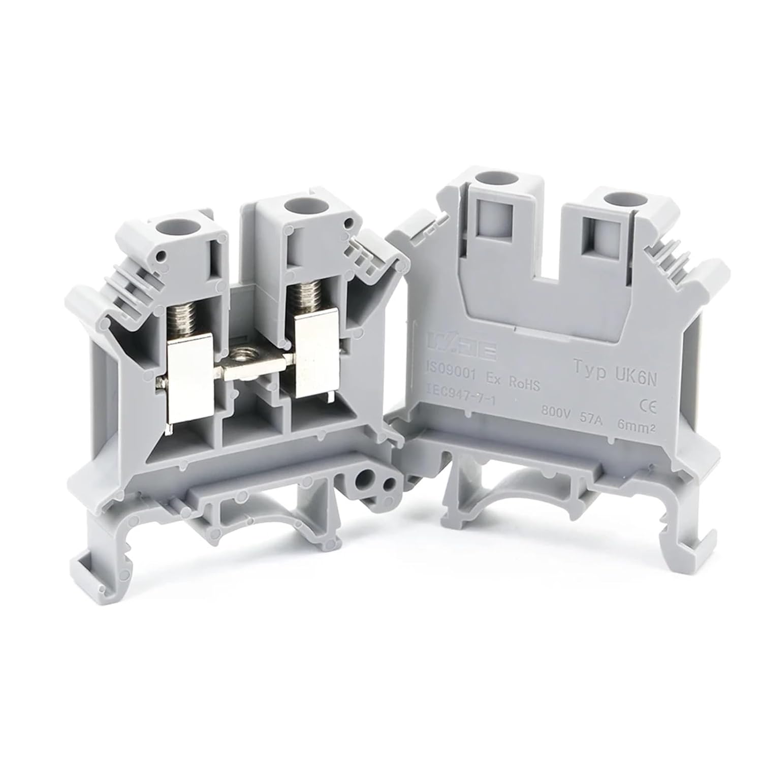 50Pcs UK-6N Din Rail Terminal Block Universal Class Connector Screw Connection Terminal Strip Block UK6N Wire Conductor(Gray)