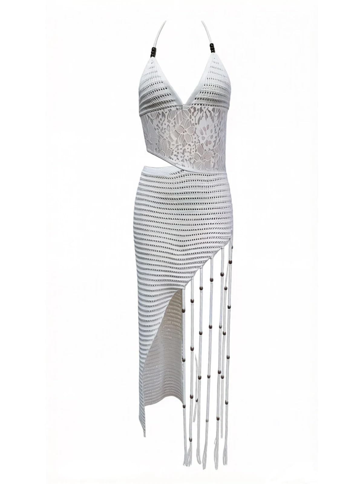 Vestido Playero for Mujer, Ropa de Playa, Túnica Punto asimétrica con Cuello Halter y borlas for para Las Vacaciones