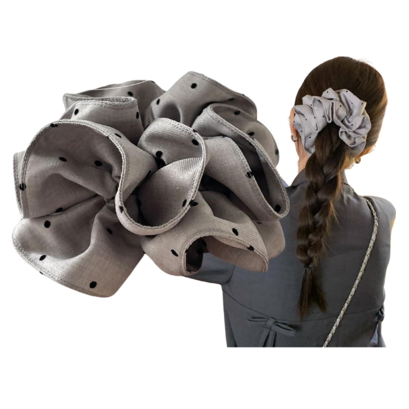 TYATVS Hair Ties for Women Big Oversized Scrunchie Jumbo Polka Dot Scrunchies Preppy Aesthetic Downtown Girl Accessories (grey)