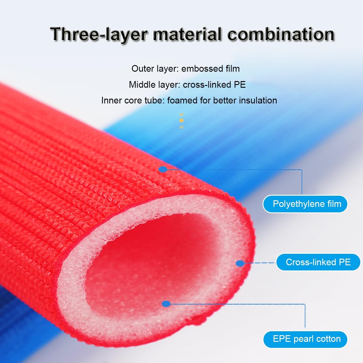1 confezione di tubi flessibili isolanti in schiuma cava antiscivolo ID 1,6 cm 1,9 cm 2,5 cm 2,5-0,6 cm (blu, ID 1-1/4 "x T 1/3")