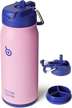 BOTTLE BOTTLE 16oz470ml Stainless Steel Kids Insulated Sports Water Bottle with Straw and Pill Holder for Gifts and School Bubble Candy