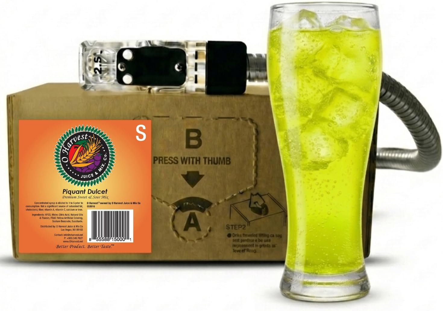 Bar Beverages Piquant Dulcet Craft Sweet & Sour Mix (3 Gallon Bag-in-Box Syrup Concentrate) - Box Pours 15 Gallons of Sweet & Sour Mix - Use with Bar Gun,or Home Beverage System